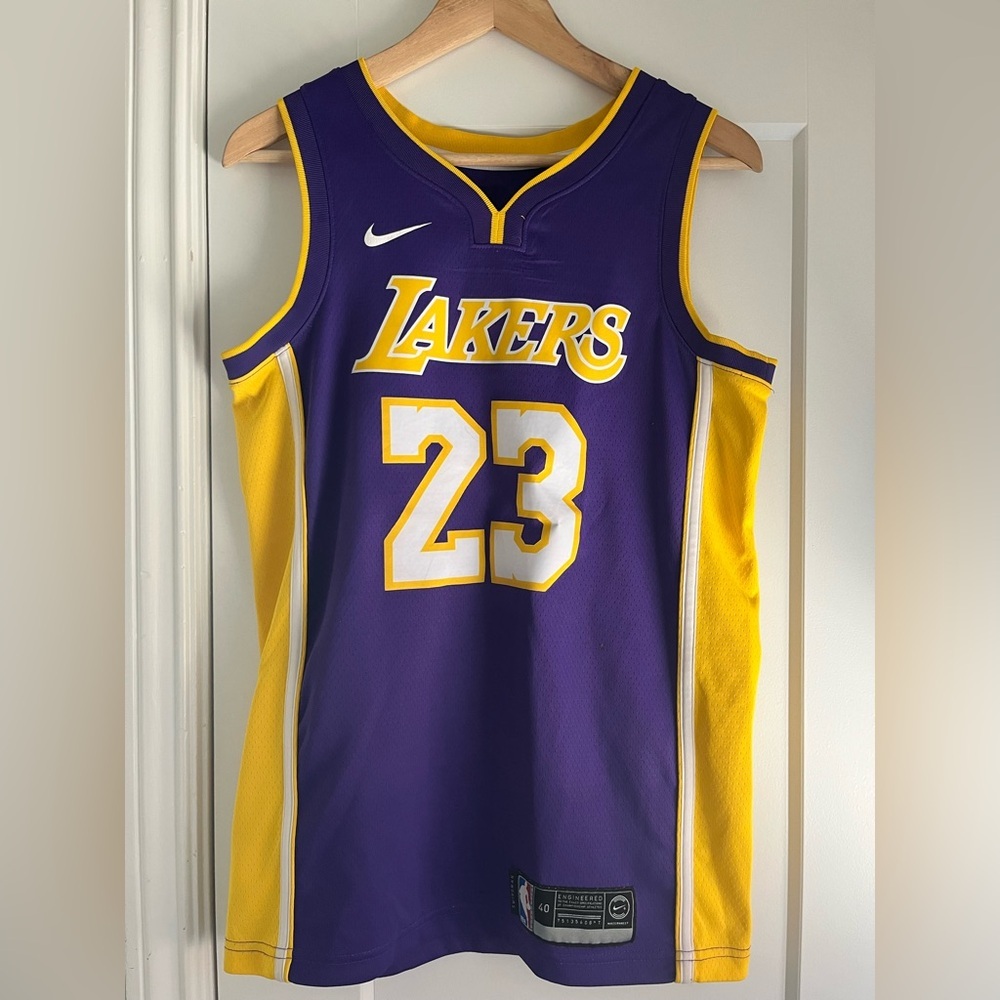Nike Lakers James NBA Purple and Yellow Jersey